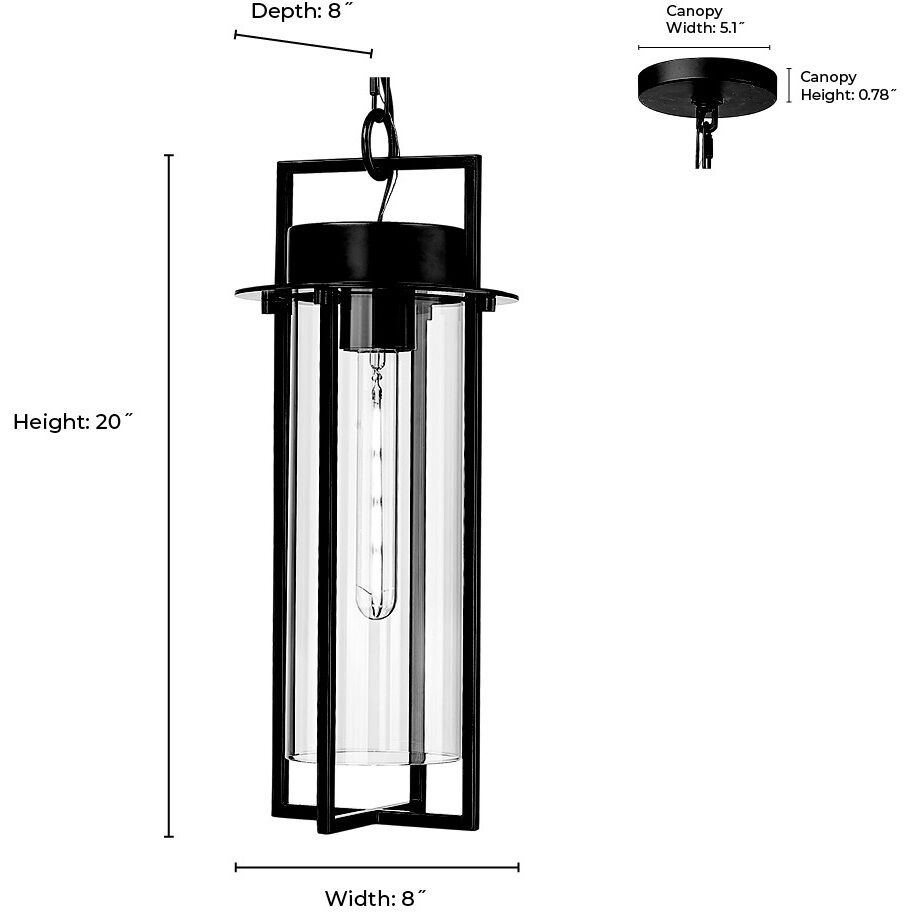 Russell 1 Light 8 inch Powder Coated Black Outdoor Hanging Lantern